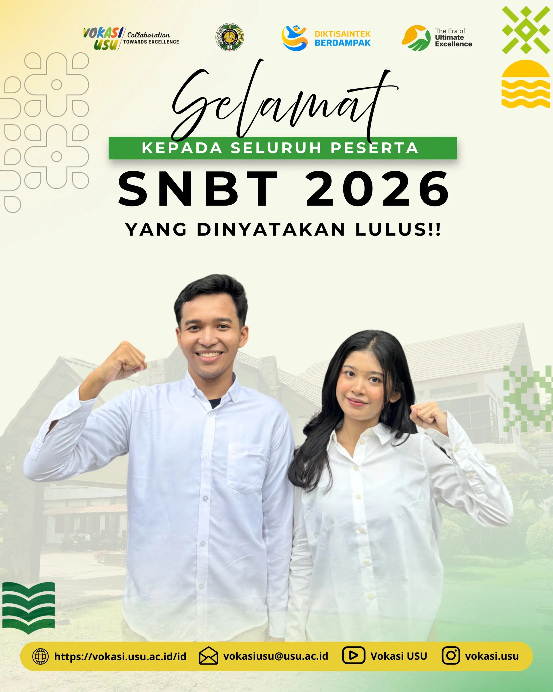 Fakultas Vokasi USU Mengucapkan Selamat kepada Peserta SNBT 2026 yang Dinyatakan Lulus